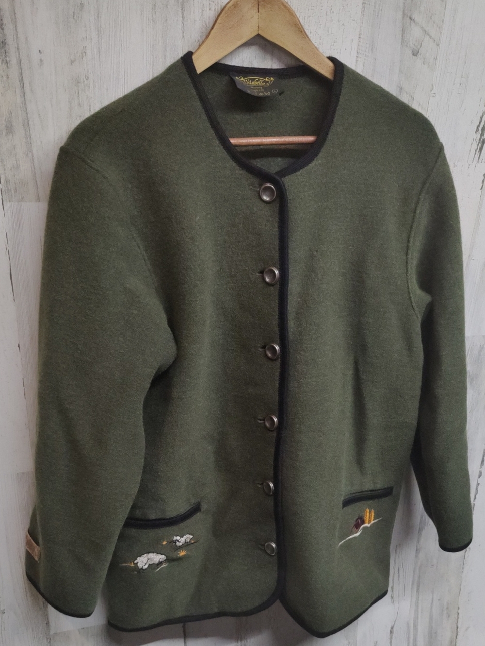 VTG Vitabella Norway 100% Wool Jacket Women's Large Embroidered Lambs Farm Theme